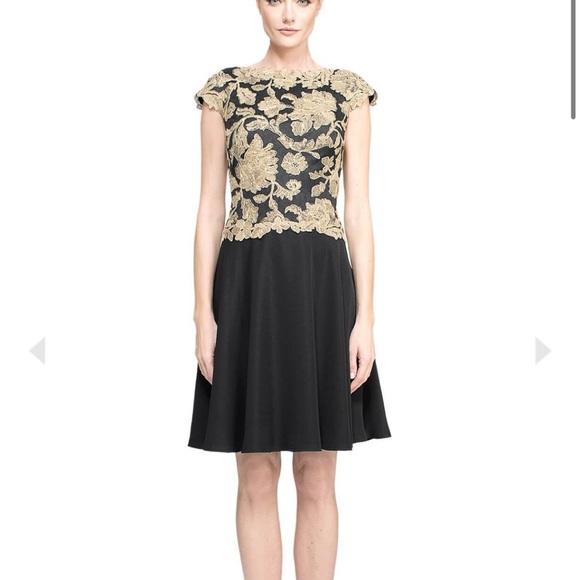 Tadashi Shoji Fit & Flare Cocktail “SOKOTO” DRESS outlined embroidered Peonies - Picture 1 of 13